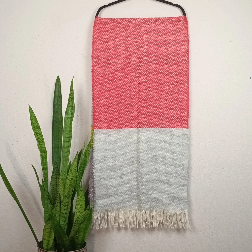 Womens Colorblock Textured Fringe Long Knit Scandi Girl Boho Scarf